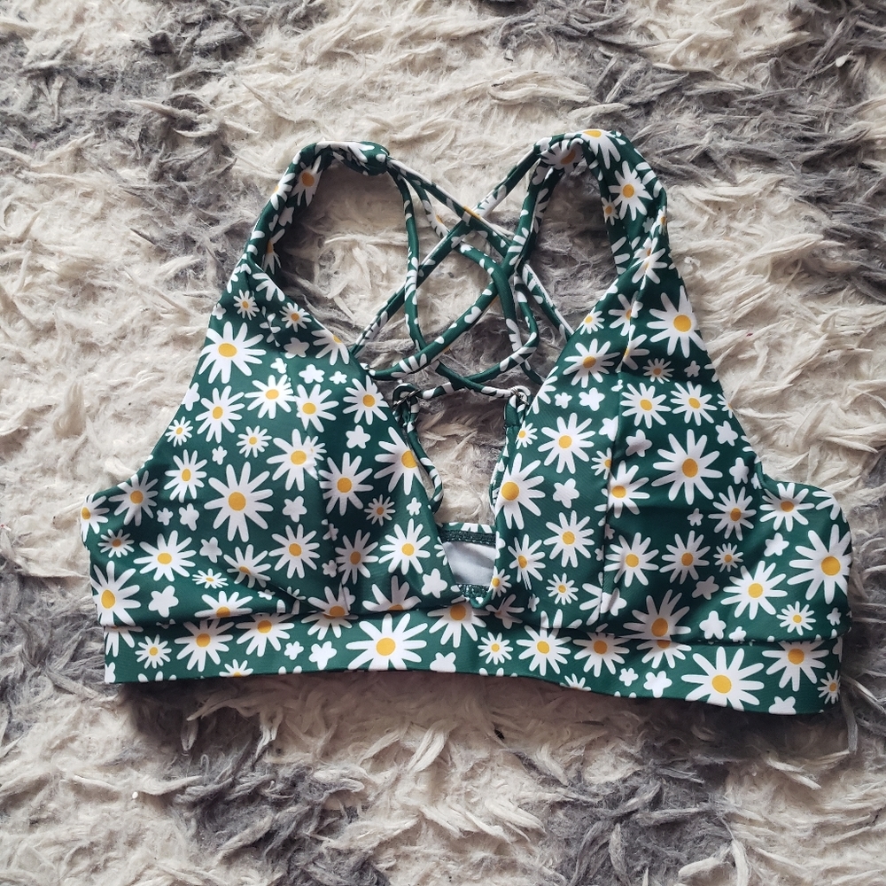 SHEIN green daisy bikini top small - Picture 1 of 5